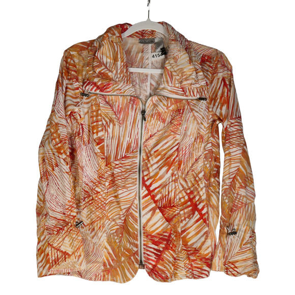 Chicos Jacket Womens Size 1 Medium Funnel Neck Full Zip Orange Lightweight - Picture 1 of 13